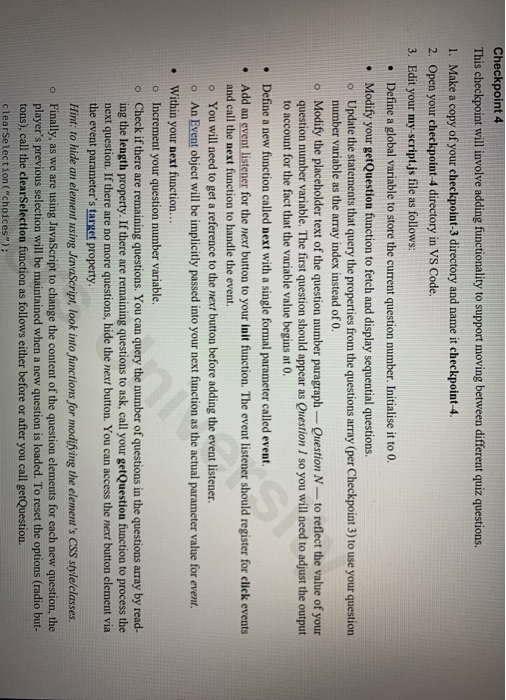 Solved . Checkpoint 4 This checkpoint will involve adding | Chegg.com