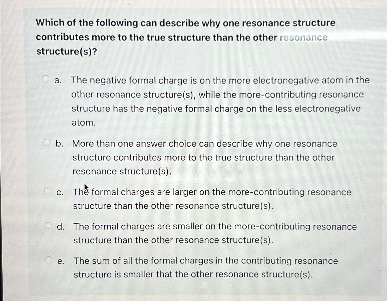 Solved Which of the following can describe why one resonance | Chegg.com