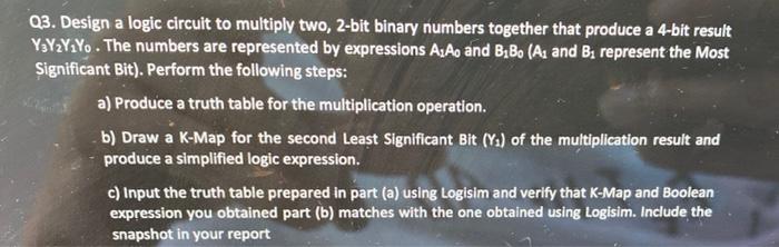 Solved Q3. Design a logic circuit to multiply two, 2-bit | Chegg.com