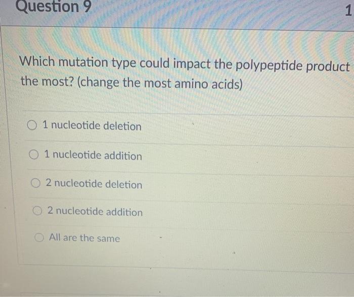 Solved Question 9 1 Which mutation type could impact the | Chegg.com