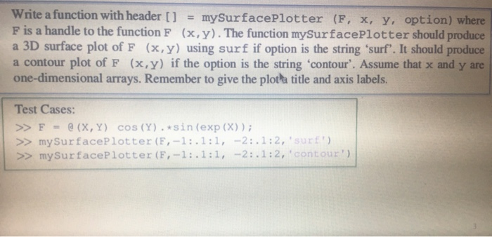 Solved Write a function with header [] = mySurface Plotter | Chegg.com