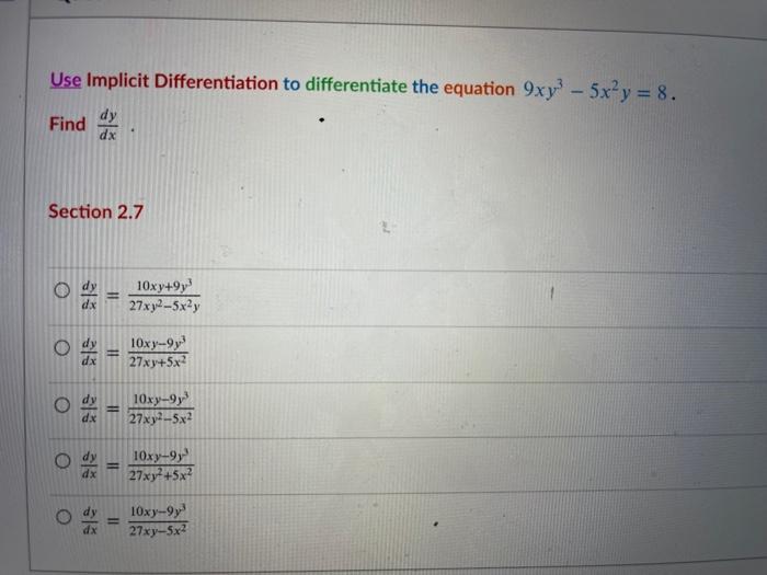 Solved Use Implicit Differentiation to differentiate the | Chegg.com