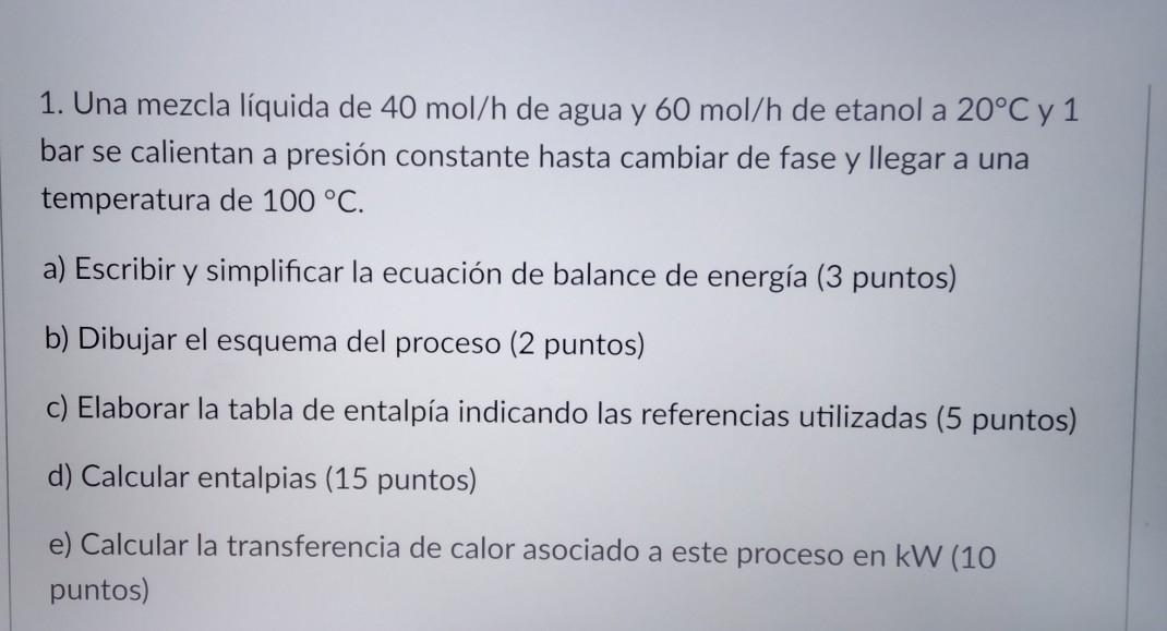 Solved A liquid mixture of 40 mol / h of water and 60 mol / | Chegg.com