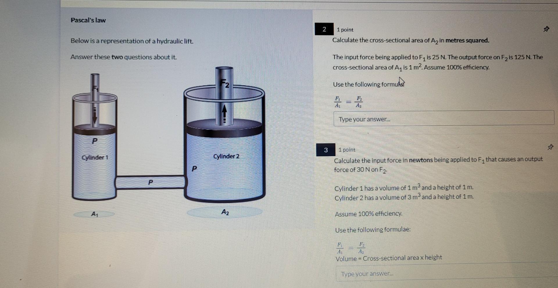 Solved Pascal's law Below is a representation of a hydraulic | Chegg.com