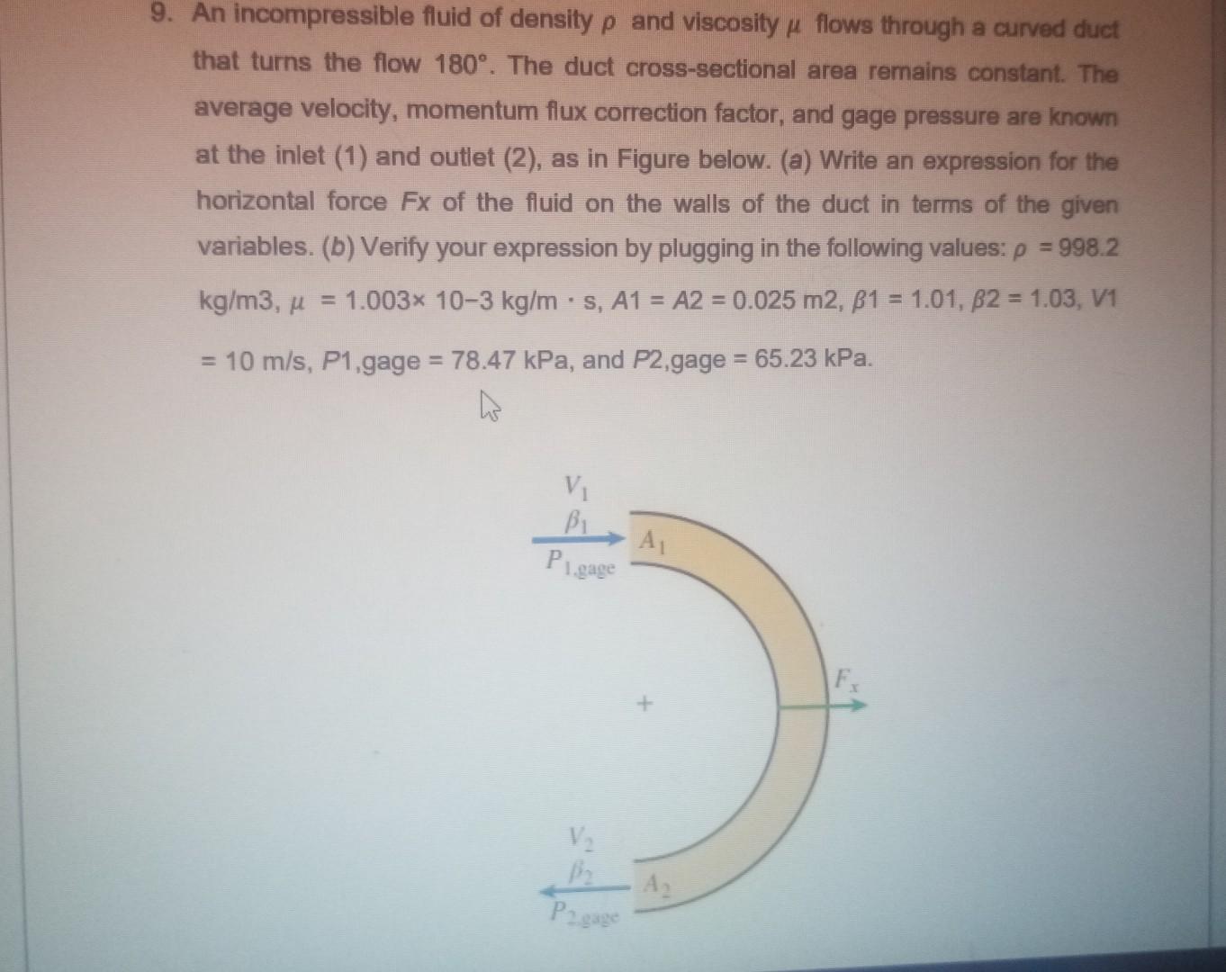 Solved 9 An Incompressible Fluid Of Density And Viscosity Chegg