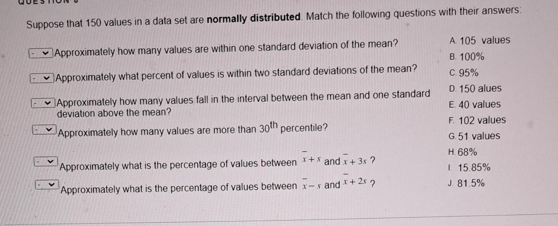 Solved Suppose that 150 values in a data set are normally | Chegg.com