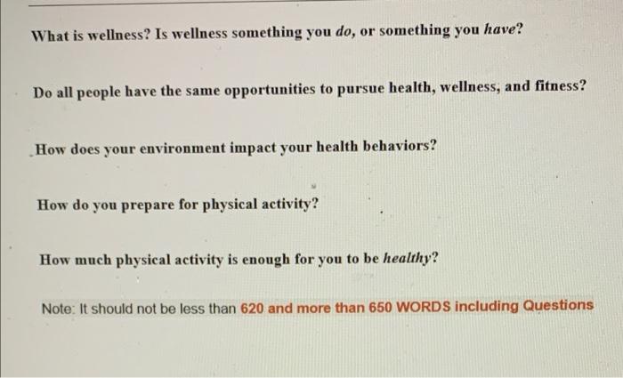 Solved What is wellness? Is wellness something you do, or | Chegg.com