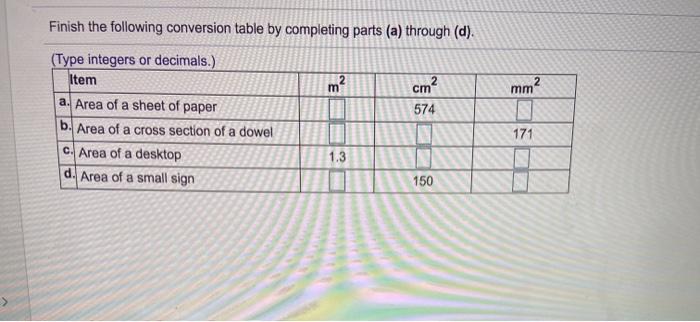 Finish The Following Conversion Table By Completing Chegg Com