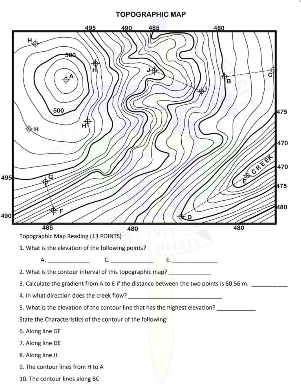 Solved Topographic Map 495 490 485 480 500 W 500 1475 H Chegg Com