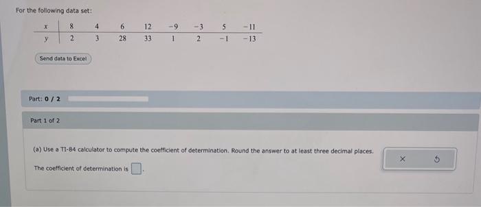Solved For the following data set: Part: 0/2 Part 1 of 2 (a) | Chegg.com