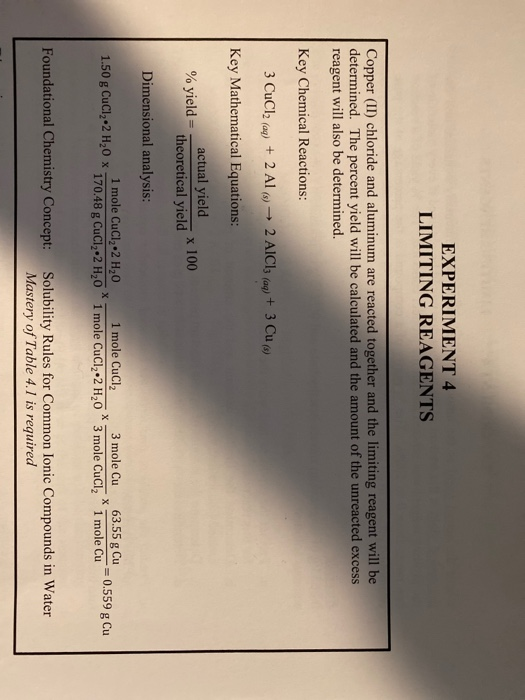 EXPERIMENT 4 LIMITING REAGENTS Copper (II) chloride