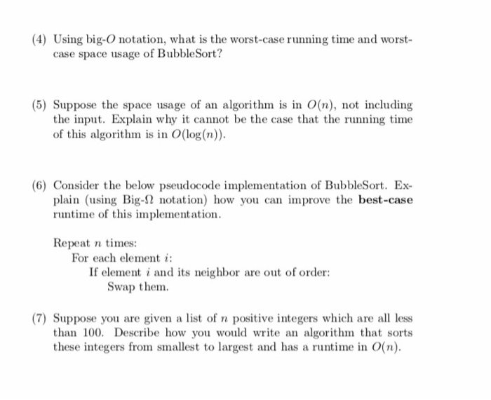Solved (4) Using big-O notation, what is the worst-case | Chegg.com