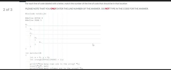 Solved 2 of 3 For each line of code labeled with a letter | Chegg.com
