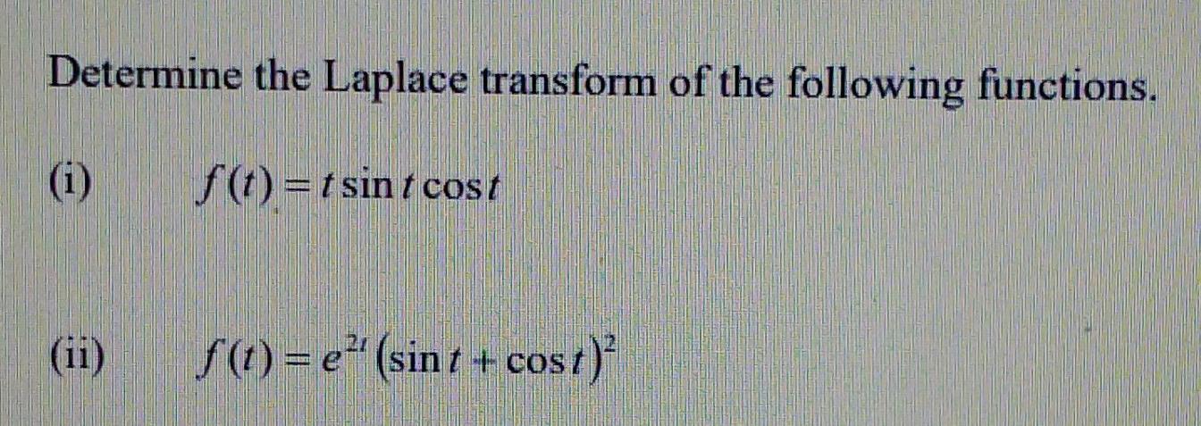 laplace transform of sint and cost