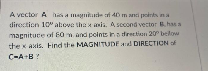Solved A vector A has a magnitude of 40 m and points in a | Chegg.com