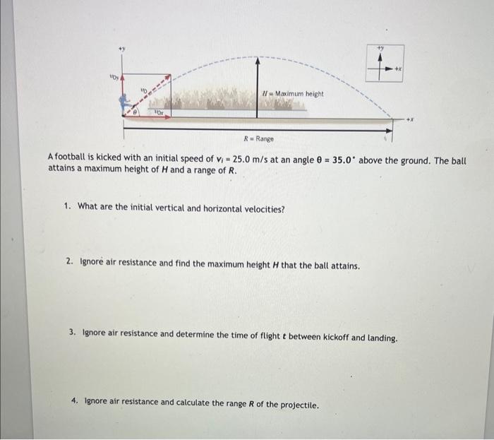 Solved football is kicked with an initial speed of vi=25.0 | Chegg.com