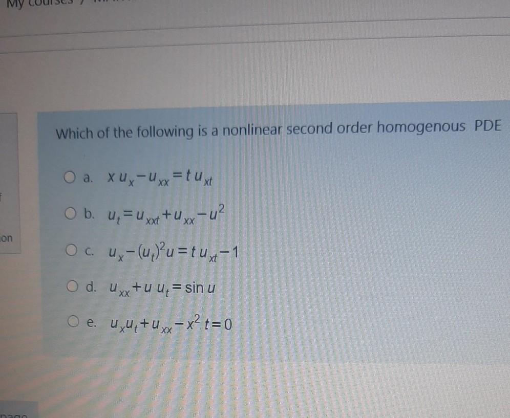 Solved му Which Of The Following Is A Nonlinear Second Order