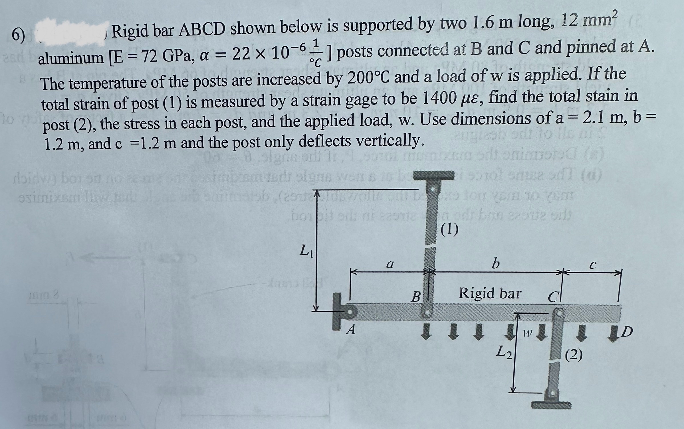 Solved Rigid Bar ABCD Shown Below Is Supported By Two 1.6m | Chegg.com