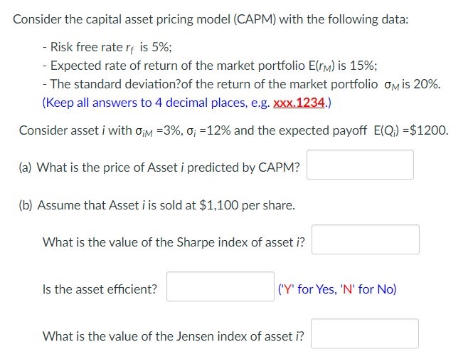 Solved Consider The Capital Asset Pricing Model (CAPM) With | Chegg.com