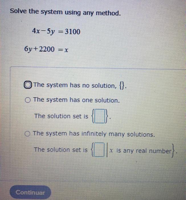 Solved Solve the system using any method. 4x-5y = 3100 | Chegg.com