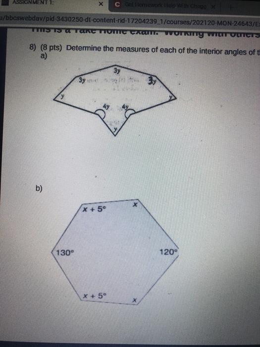 Solved Determine the measures of each of the interior angles | Chegg.com