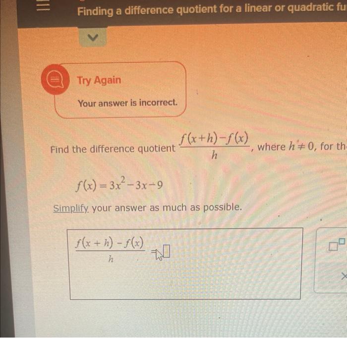 Solved finding a difference quotient for a linear or chegg