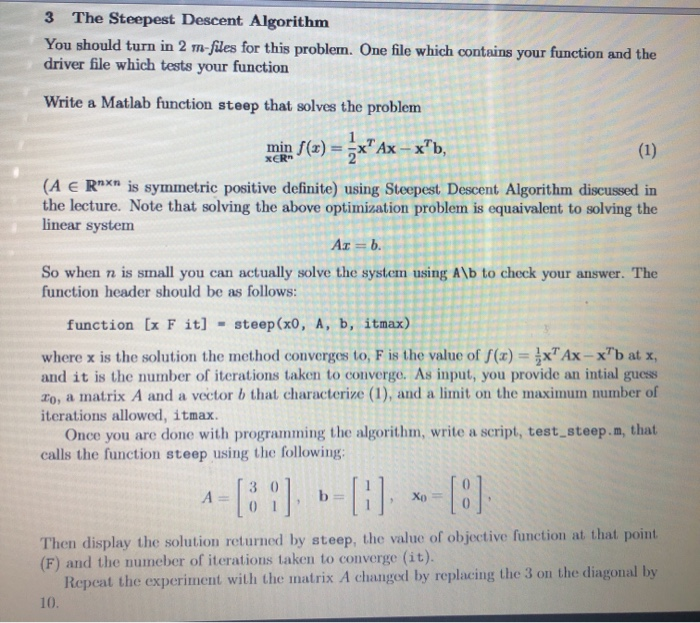 MATLAB script file implementing the method of steepest descent