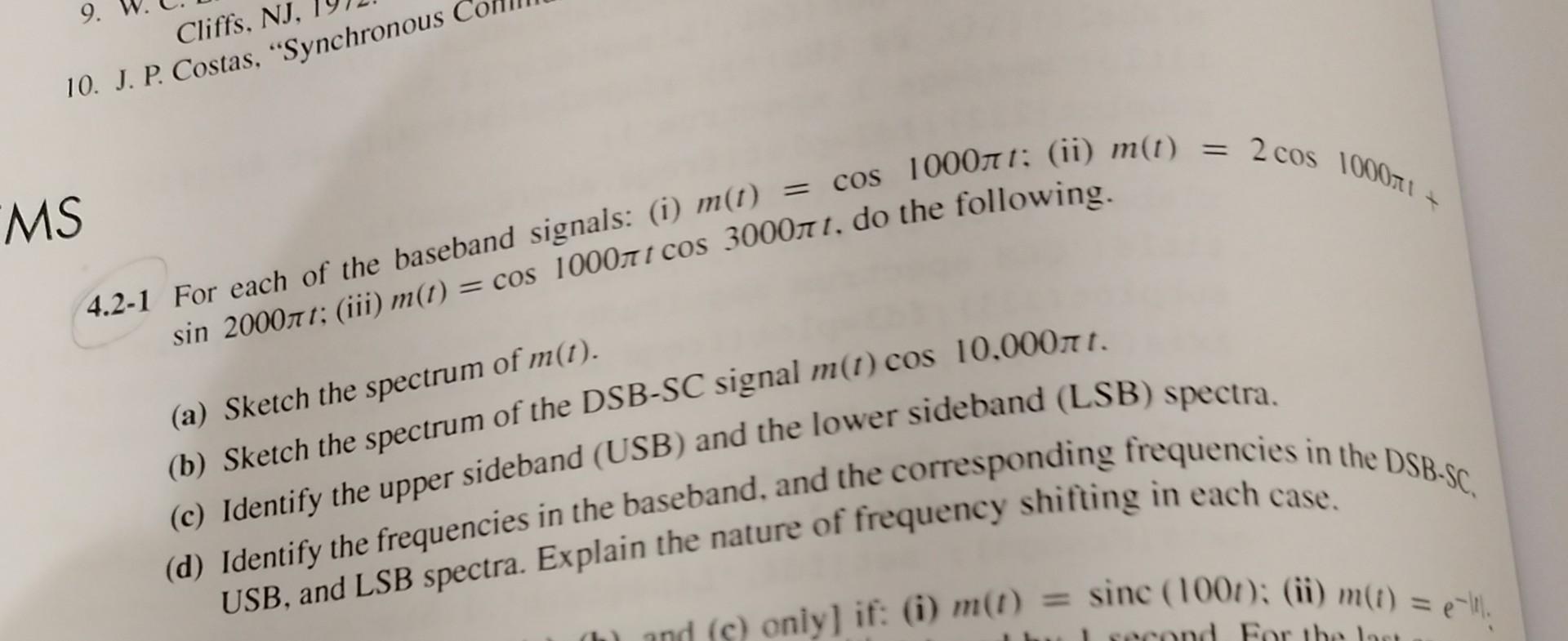 Solved 4.2-1 For each of the baseband signals: (i) | Chegg.com