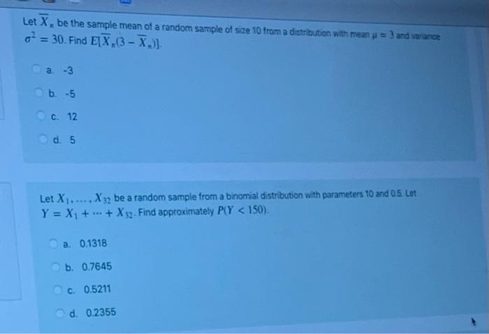 Solved Let X, be the sample mean of a random sample of size | Chegg.com