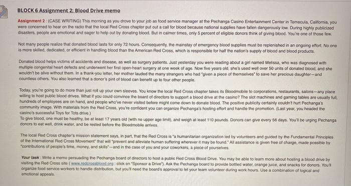 Solved BLOCK 6 Assignment 2: Blood Drive memo Assignment 2 | Chegg.com
