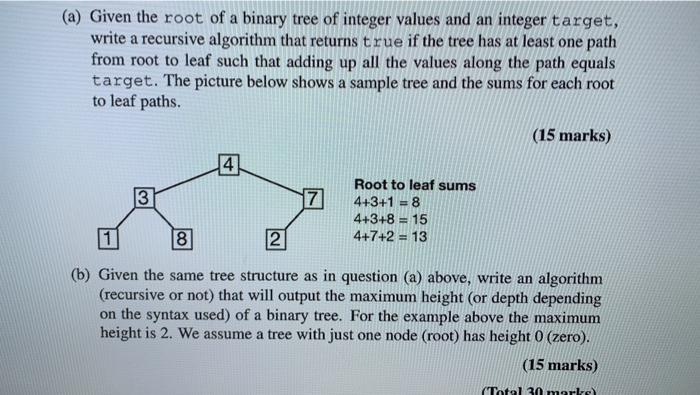 Solved (a) Given the root of a binary tree of integer values | Chegg.com