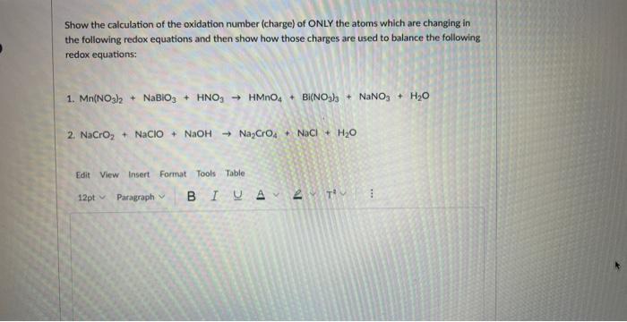 Solved Show the calculation of the oxidation number (charge) | Chegg.com