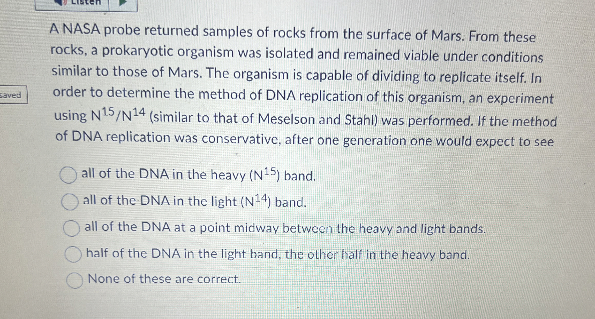 Solved A NASA probe returned samples of rocks from the | Chegg.com