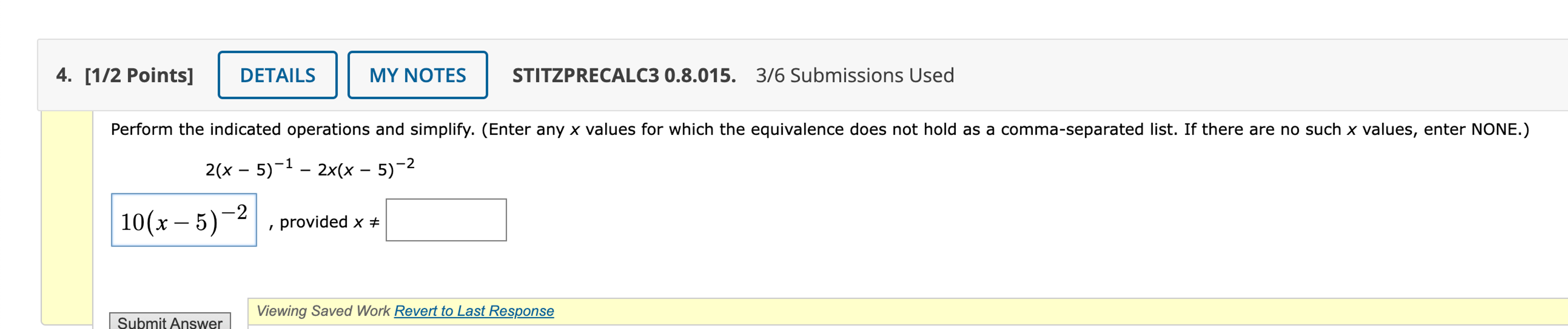 Solved Enter any x values for which the equivalence does not | Chegg.com