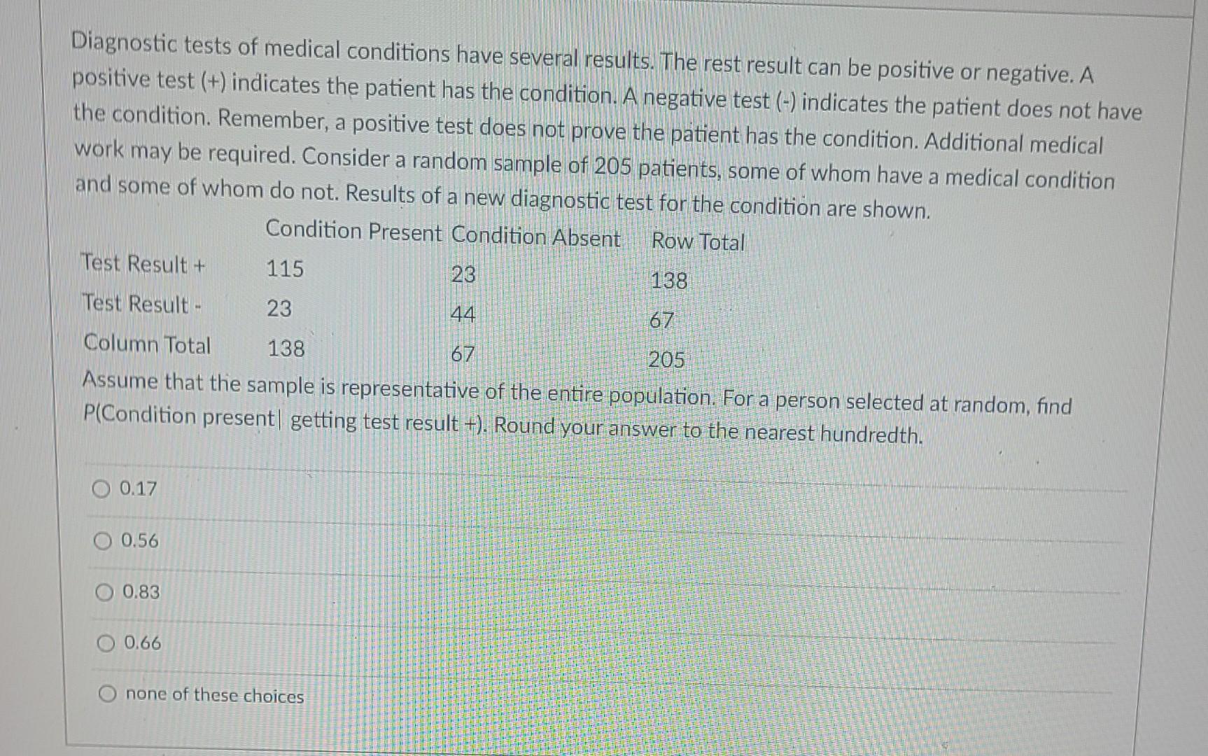 Solved a Diagnostic tests of medical conditions have several