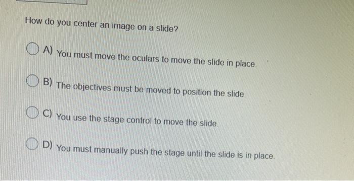 Solved How do you center an image on a slide? A) You must | Chegg.com