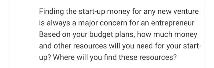 Solved Finding the start-up money for any new venture is | Chegg.com