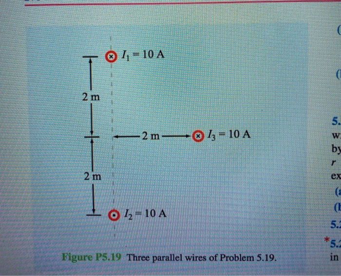 Solved 5.19 Three long, parallel wires are arranged as shown