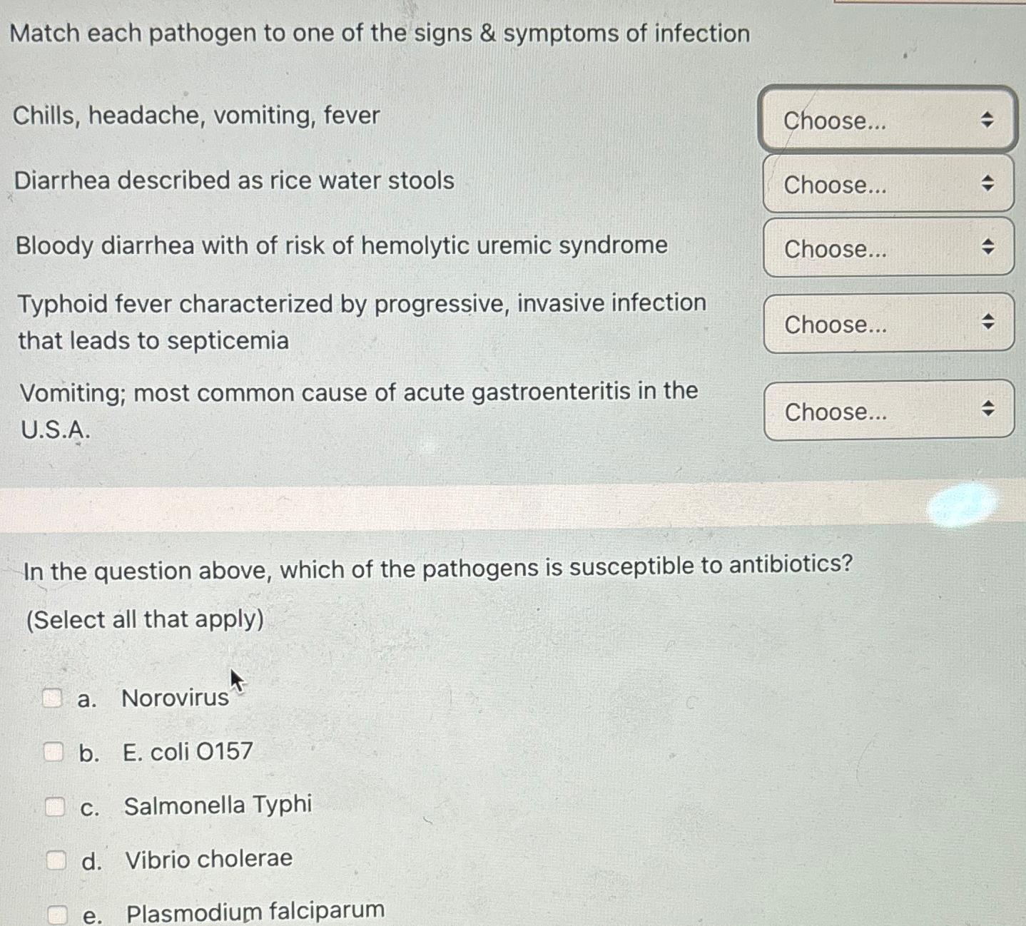 Solved Match each pathogen to one of the signs & symptoms of | Chegg.com