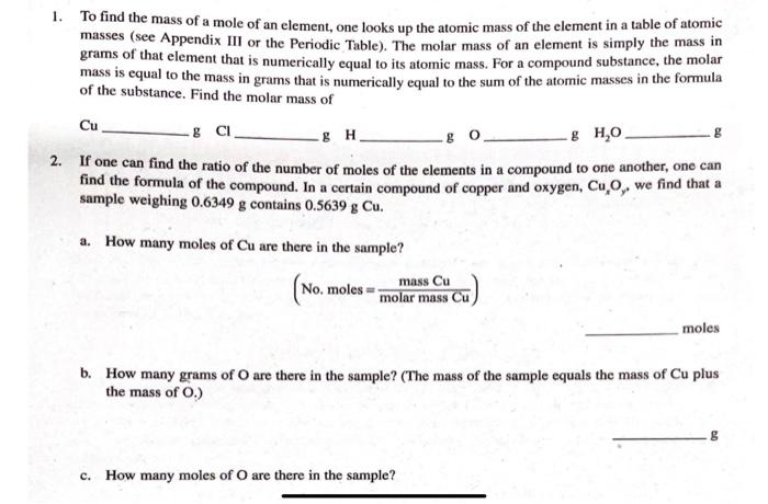 how is the mass of one mole of an element calculated