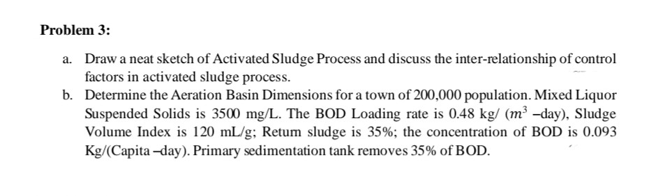 Solved Problem 3: Draw a neat sketch of Activated Sludge | Chegg.com