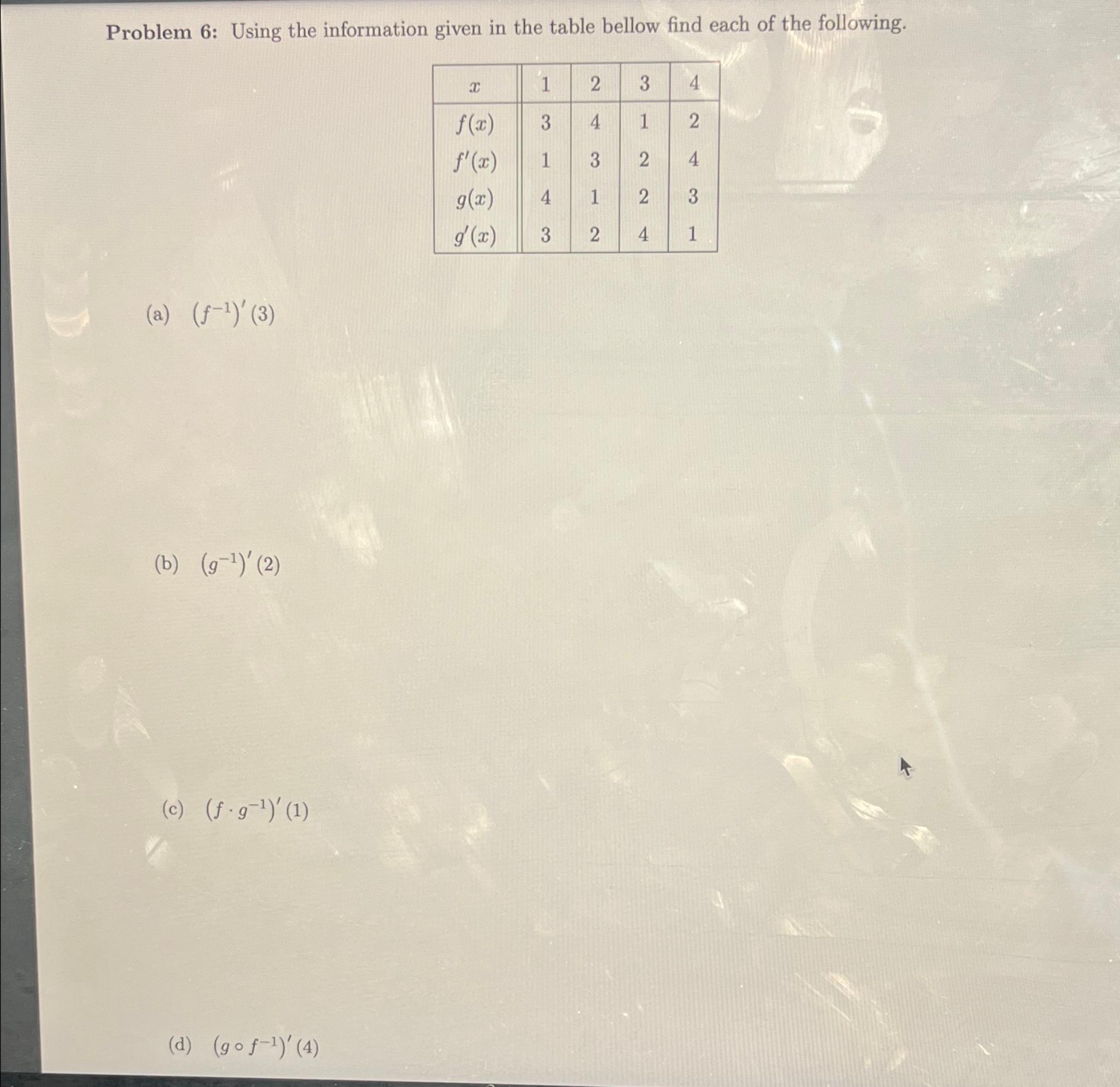 Solved Problem 6: Using The Information Given In The Table | Chegg.com