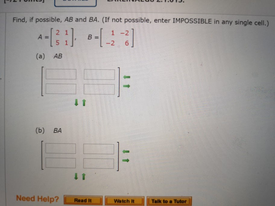 Solved Find, If Possible, AB And BA. (If Not Possible, Enter | Chegg.com