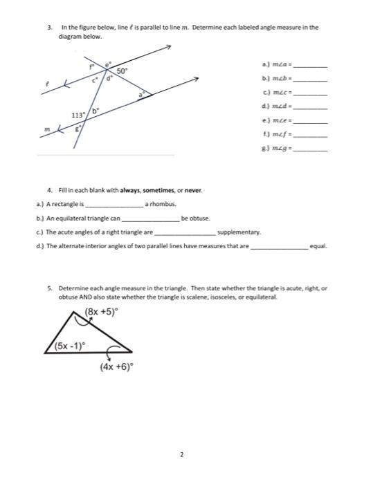 Solved 3. In the figure below, line ℓ is parallel to line m. | Chegg.com