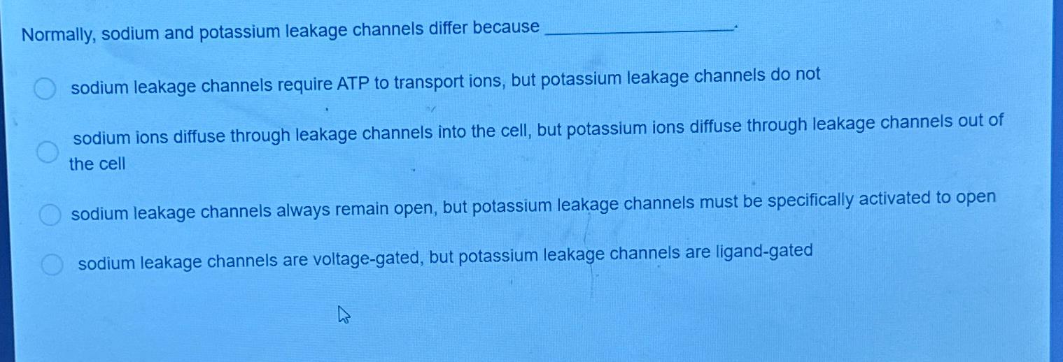Solved Normally, sodium and potassium leakage channels | Chegg.com