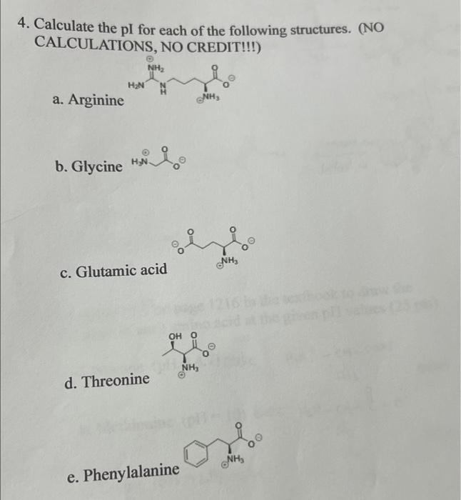 Solved 4. Calculate the pI for each of the following | Chegg.com