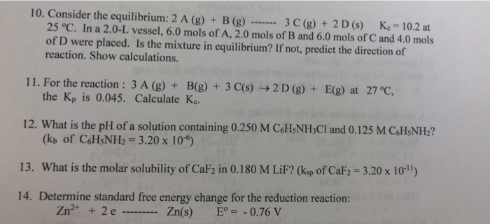 Solved 10 Consider The Equilibrium 2 A G B G 25 Chegg Com