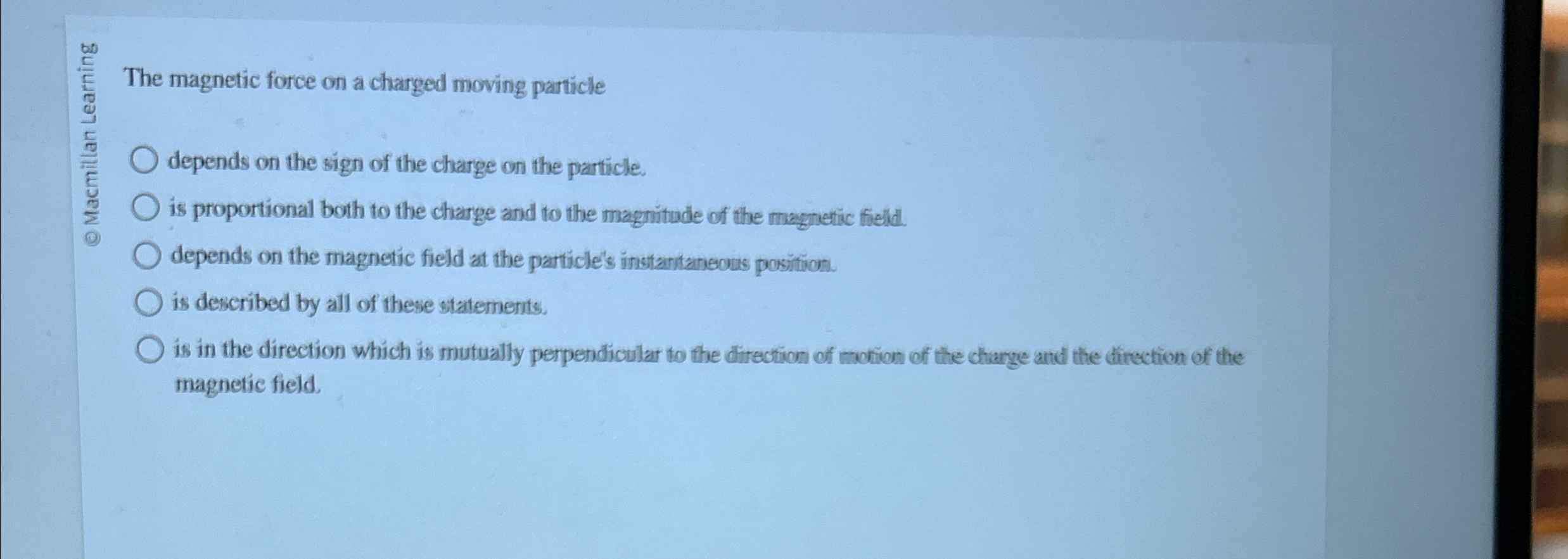 Solved The magnetic force on a charged moving | Chegg.com