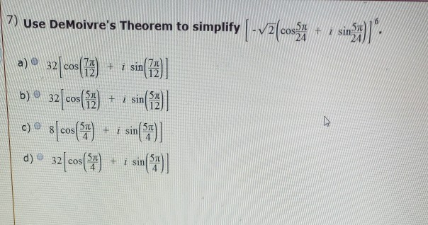 Solved Sin N33 1 A 7 Sin 7 Use Demoivre S Theorem T Chegg Com