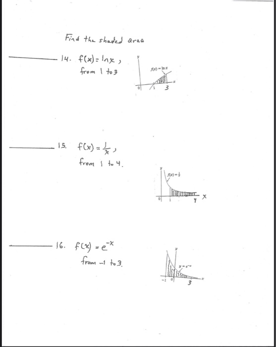 Find The Shaded Area 14 F X Lnx From 1 To 3 I Chegg Com